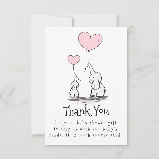Elephant Mommy and Baby mit Balloons Babydusche Dankeskarte (Vorderseite)