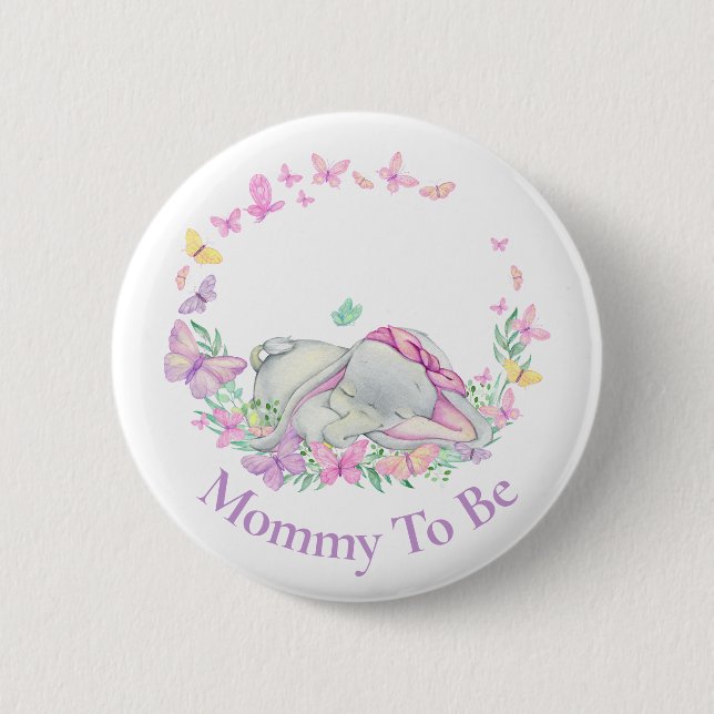 Elephant Mommy soll Butterfly Pink Button sein (Vorderseite)