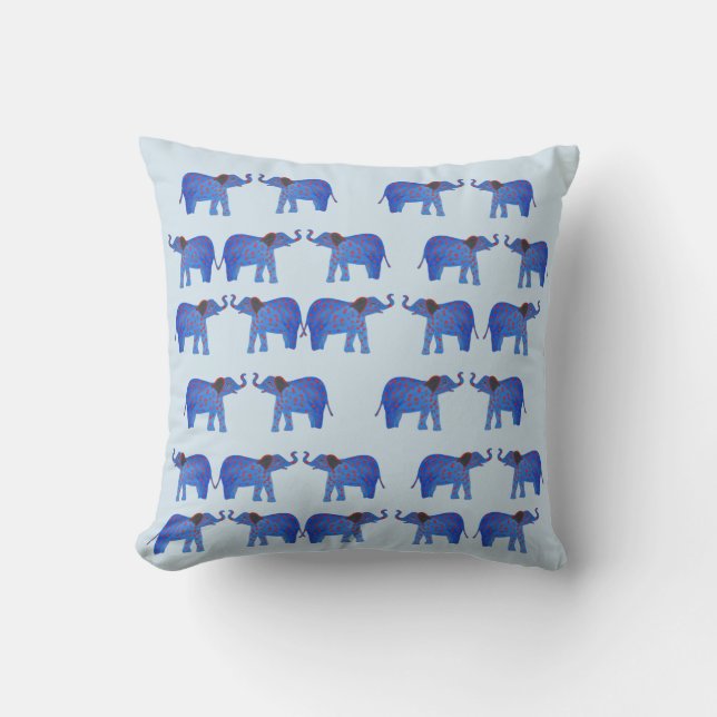 Elephant Mood Cushion, Blaues Elefantenmuster Kissen (Vorderseite)