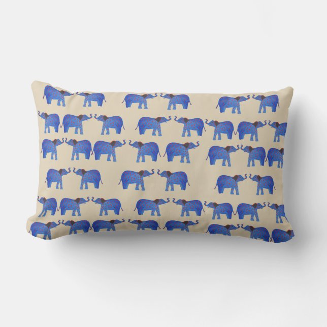 Elephant Mood Lumbar Cushion, Blauer Elefant Lendenkissen (Vorderseite)