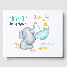 Elephant Moon and Stars Wasserfarbe Babydusche Gästebuch