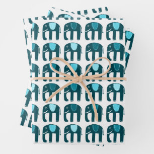 Elephant Muster Niedlich Bright Simple Blue Aqua G Geschenkpapier Set