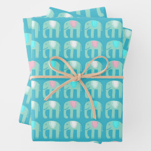 Elephant Muster Niedlich Bright Simple Pink Aqua G Geschenkpapier Set