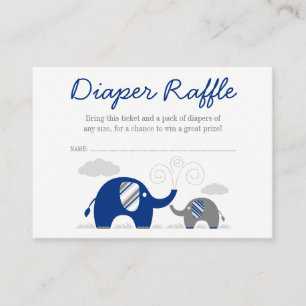 Elephant Navy Blue Gray Diaper Raffle Ticket Begleitkarte