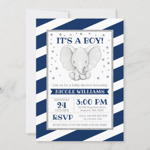 Elephant Navy Stripes Boy Baby Shower Einladungen