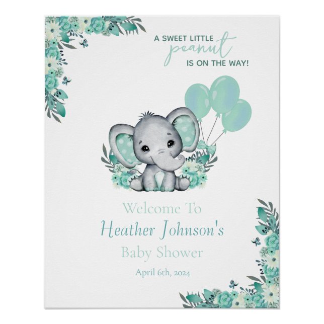 Elephant Neutral Baby Dusche Poster (Vorderseite)