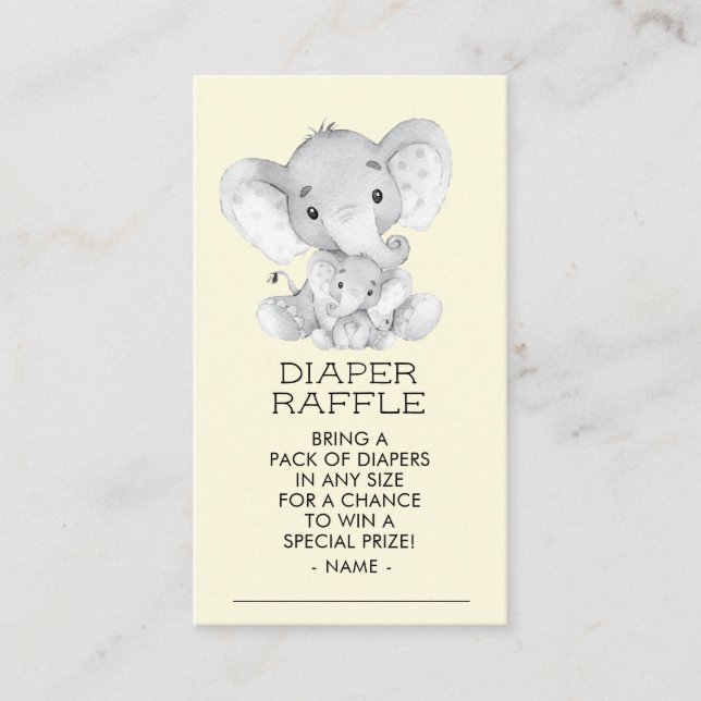 Elephant Neutral Baby Duwer Diaper Raffle Ticket Begleitkarte (Vorderseite)