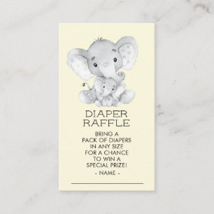 Elephant Neutral Baby Duwer Diaper Raffle Ticket Begleitkarte