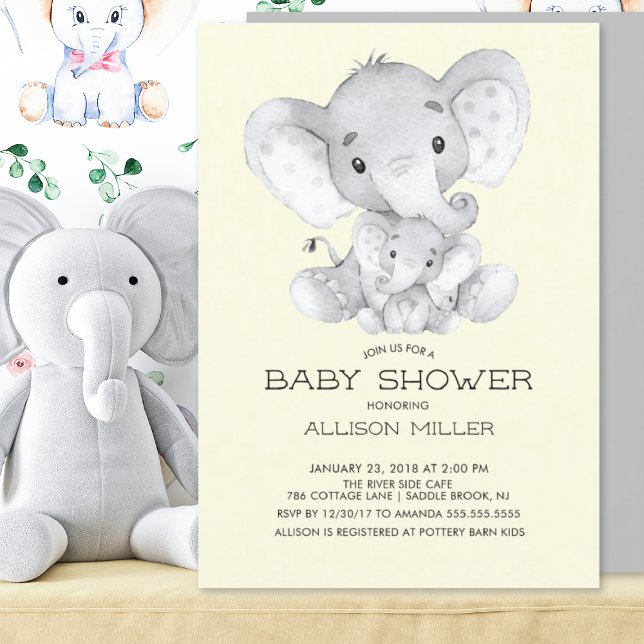 Elephant Neutral Baby Shower Einladung (Von Creator hochgeladen)