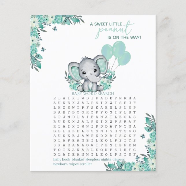 Elephant Neutral Baby Shower Game (Vorderseite)