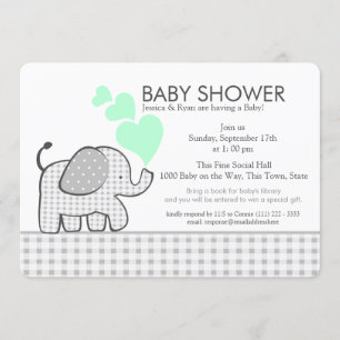 Elephant Neutral Mint und Gingham Baby Shower Einladung