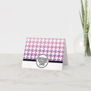 Elephant Ombre Pink Lila Hahnentrittmuster Cards Dankeskarte