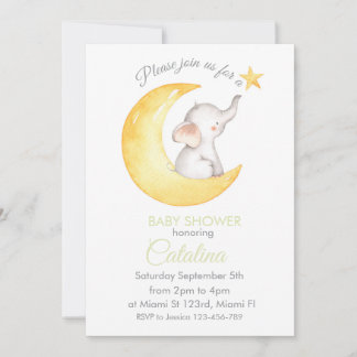 Elephant on Moon Baby Shower Invitation Einladung