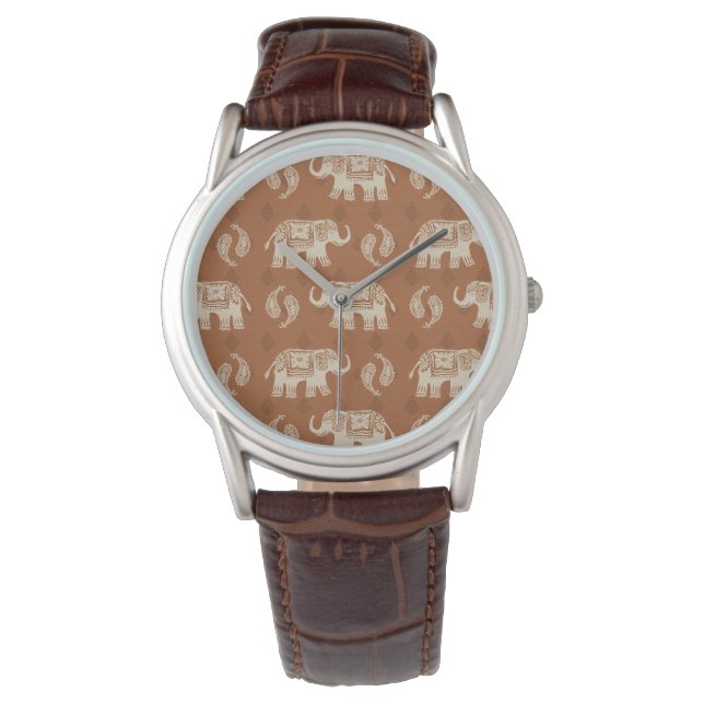 Elephant Orange Caravan Muster Armbanduhr (Vorderseite)