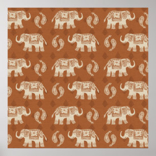 Elephant Orange Caravan Muster Poster