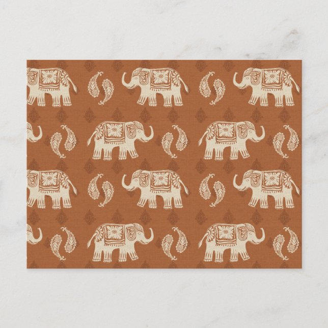 Elephant Orange Caravan Muster Postkarte (Vorderseite)