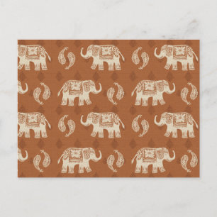 Elephant Orange Caravan Muster Postkarte
