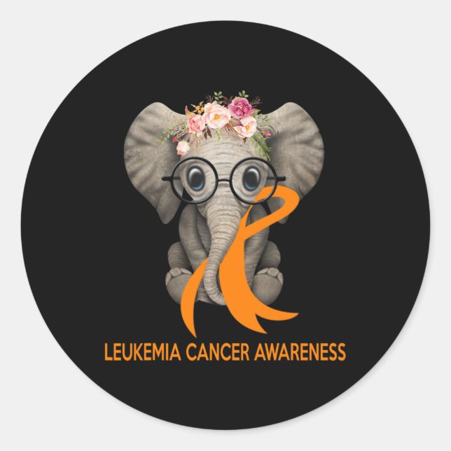 Elephant Orange Ribbon Leukämie Runder Aufkleber (Vorderseite)