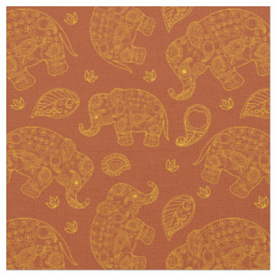 Elephant Paisley Muster in Gold und Braun Stoff