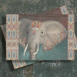 Elephant Paisley Pattern Blue Vintag Decoupage Seidenpapier
