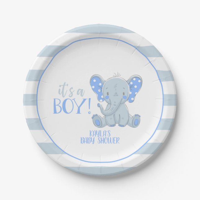 Elephant Paper Plate - Es ist ein Junge - Custom Pappteller (Vorderseite)