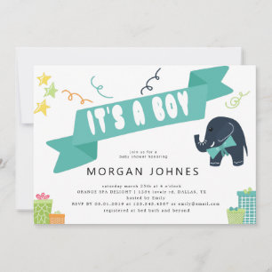 Elephant Party Boy   Invitation Baby shower