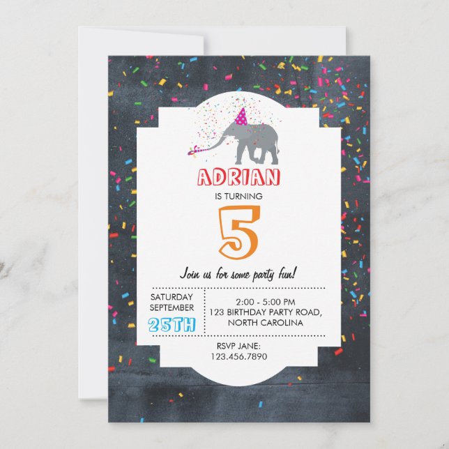 Elephant Partying - Animal Birthday Party Boy Girl Einladung (Vorderseite)