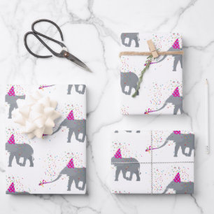 Elephant Partying - Tiere mit Party Geschenkpapier Set