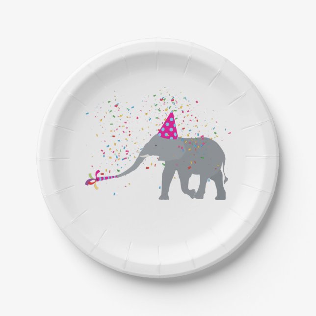 Elephant Partying - Tiere mit Party Pappteller (Vorderseite)