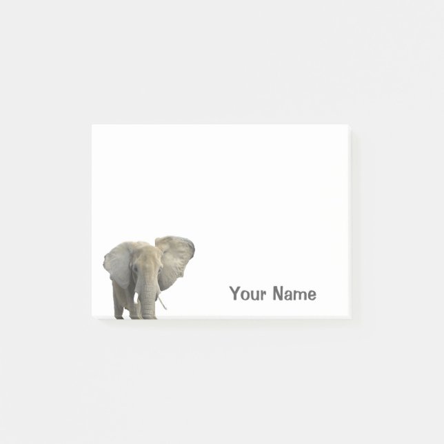 Elephant Personalisiert Name Safari Animal Post-it Klebezettel (Vorderseite)
