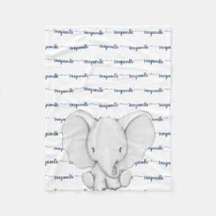 Elephant Personalisiert Navy Blue Name Boy Fleecedecke