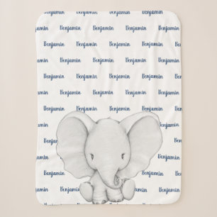 Elephant Personalisiert Navy Blue Name Boy Sherpadecke