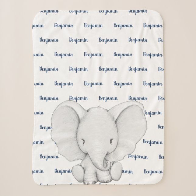 Elephant Personalisiert Navy Blue Name Boy Sherpadecke (Vorderseite)