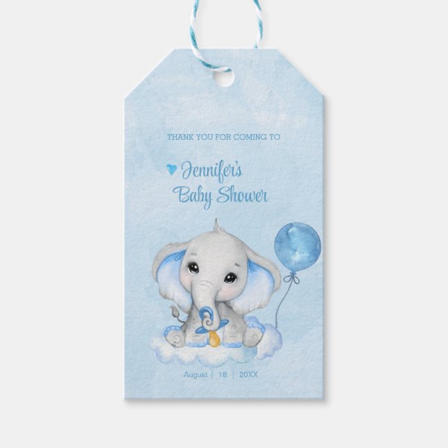 Elephant Personalisiert Vielen Dank Baby Dusche Geschenkanhänger (Vorderseite)