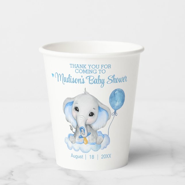 Elephant Personalisiert Vielen Dank Baby Dusche Pappbecher (Vorderseite)