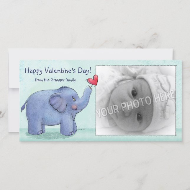 Eléphant personnalisé Valentine's Day Cartes photo (Devant)