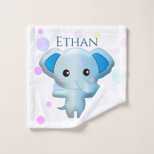 Eléphant petit garçon bleu mignon