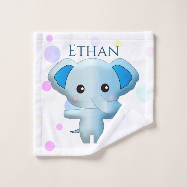 Eléphant petit garçon bleu mignon (Gant de toilette)