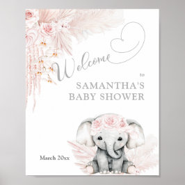 Elephant Pink Blume Boho Babydusche Begrüßungscrem Poster