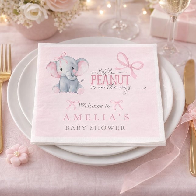 Elephant Pink Bow Baby Girl Shower Serviette (Elephant Pink Bow Baby Girl Shower Napkins)