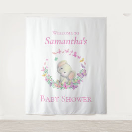Elephant Pink Butterflies Babydusche Hintergrund Wandteppich
