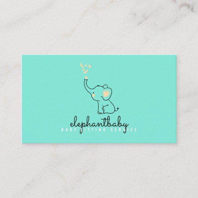 Elephant Pink Butterflies Niedlich NEON gREEN Visitenkarte (Vorderseite)
