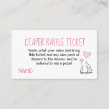 Elephant Pink Diaper Raffle Ticket Baby Dusche