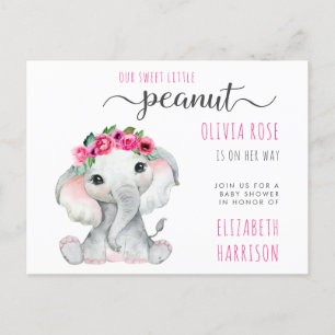 Elephant Pink Floral Baby Girl Dusche Einladungspostkarte