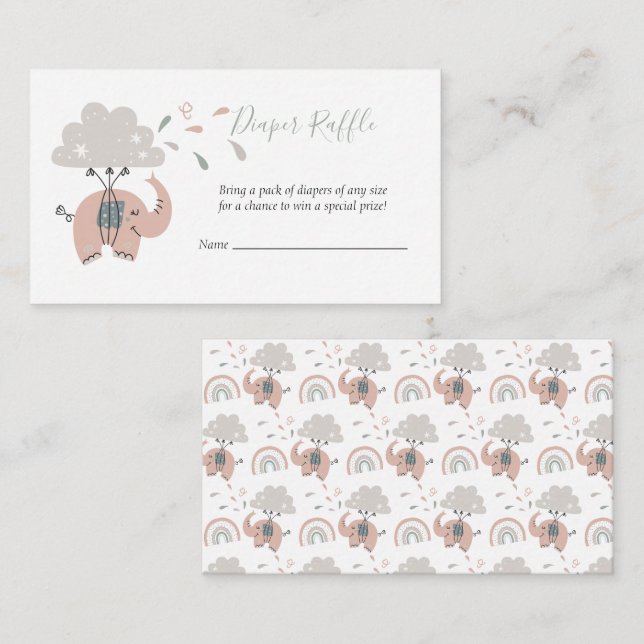 Elephant Pink Niedlich Girl's Diaper Raffle Begleitkarte (Vorne/Hinten)