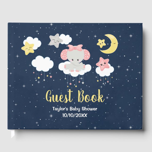 Elephant Pink und Navy Baby Dusche Gästebuch (Vorderseite)