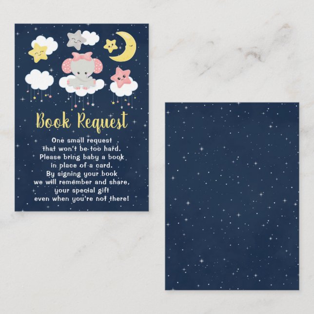 Elephant Pink und Navy Baby Shower Buchanfrage Begleitkarte (Vorne/Hinten)