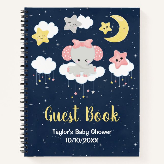 Elephant Pink und Navy Baby Shower Gästebuch Notizbuch (Vorderseite)