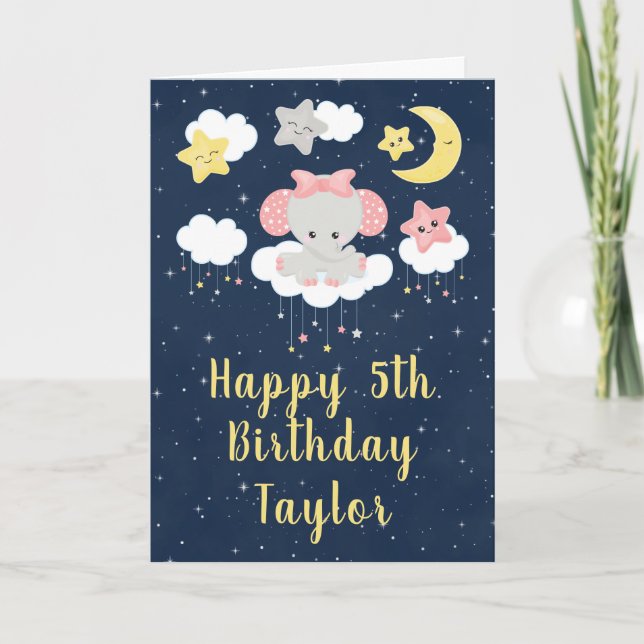 Elephant Pink und Navy Happy Birthday Karte (Vorderseite)
