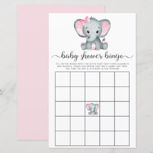 Elephant Pink Watercolor Baby Bingo Showspiel